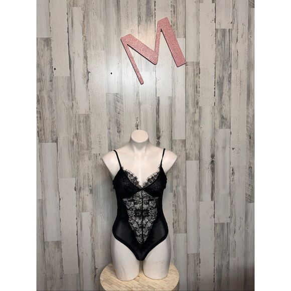 CBR Black Lace Mesh Bodysuit | Sheer Floral One Piece Lingerie – Size Medium - Picture 1 of 7